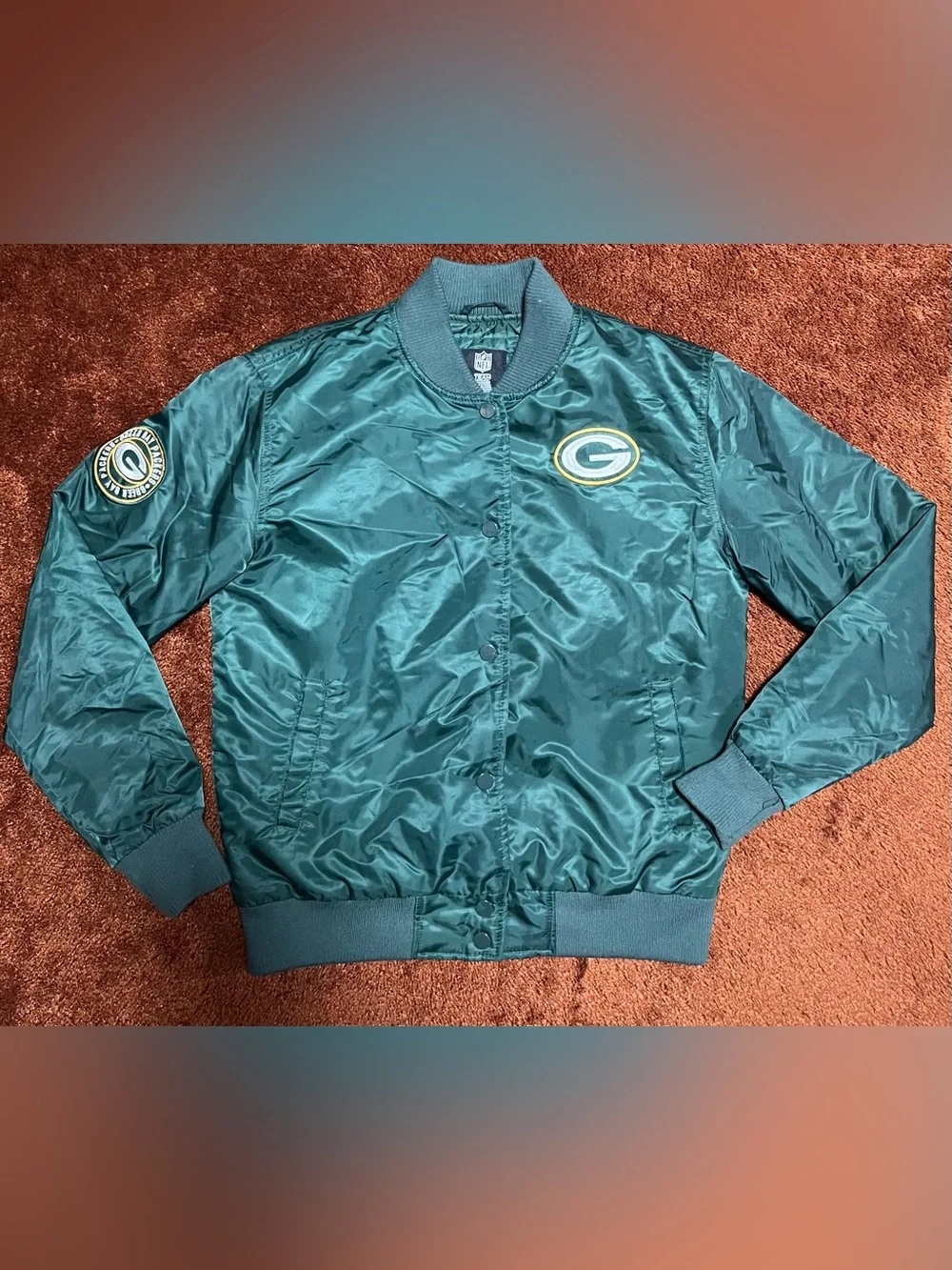 NFL Green Satin Kids Puffer Jacket with Team Emblems